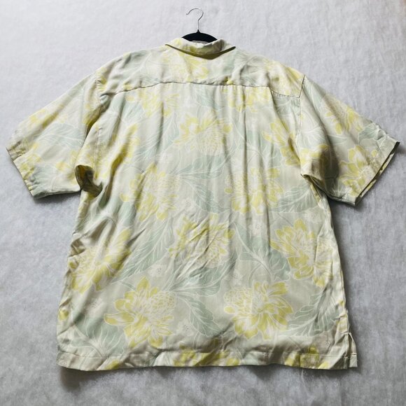 Vintage Tommy Bahama Mens Pale Yellow Floral Silk Hawaiian Button Up Shirt Sz XL - Picture 2 of 6